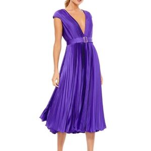 Mac Duggal Vibrant Purple Pleated Midi Dress
